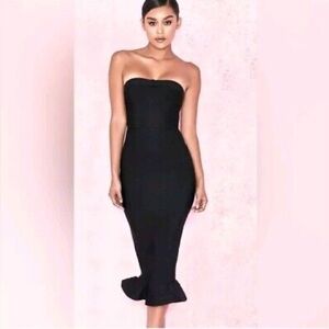 House of CB Black Strapless Midi Dress